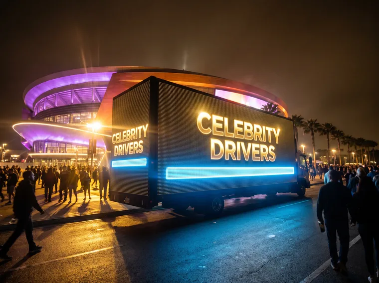 LED billboard truck lighting up the crowd outside a Southern California stadium